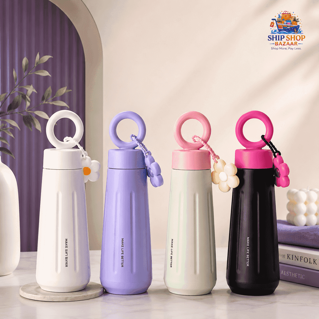 BloomSip Stainless Steel Insulated Water Bottle with Flower Charm & Ring Handle 1