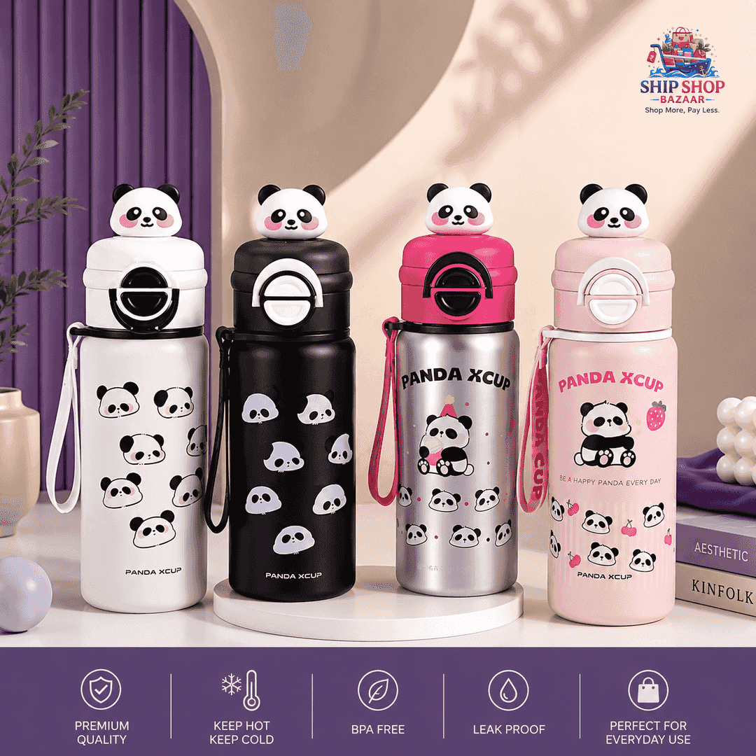 Panda Pop Stainless Steel Insulated Water Bottle with Flip Lock Lid & Cute Panda Topper 1