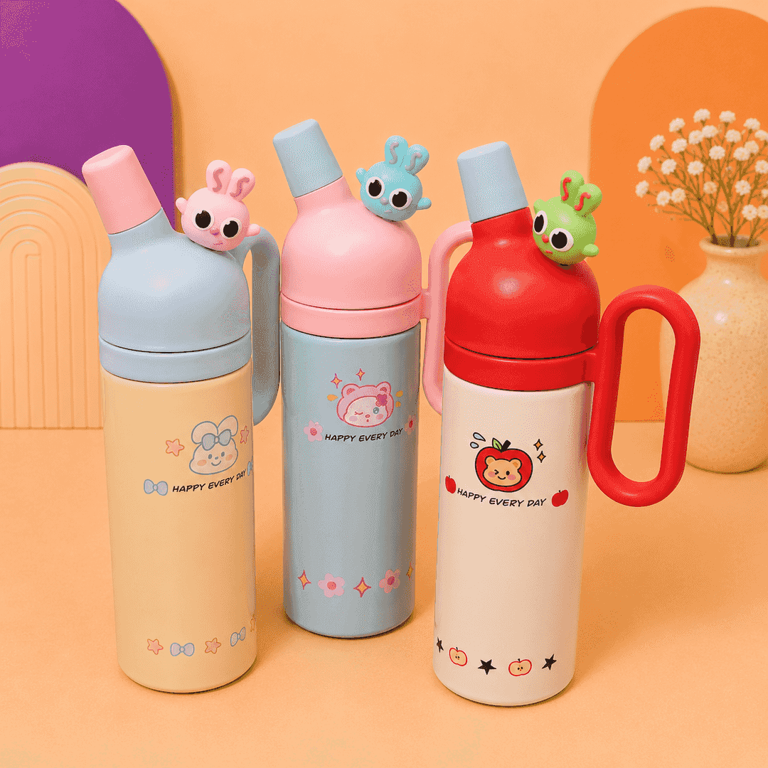Bunny Buddy Stainless Steel Kids Water Bottle with Handle & Cute Character Topper 1