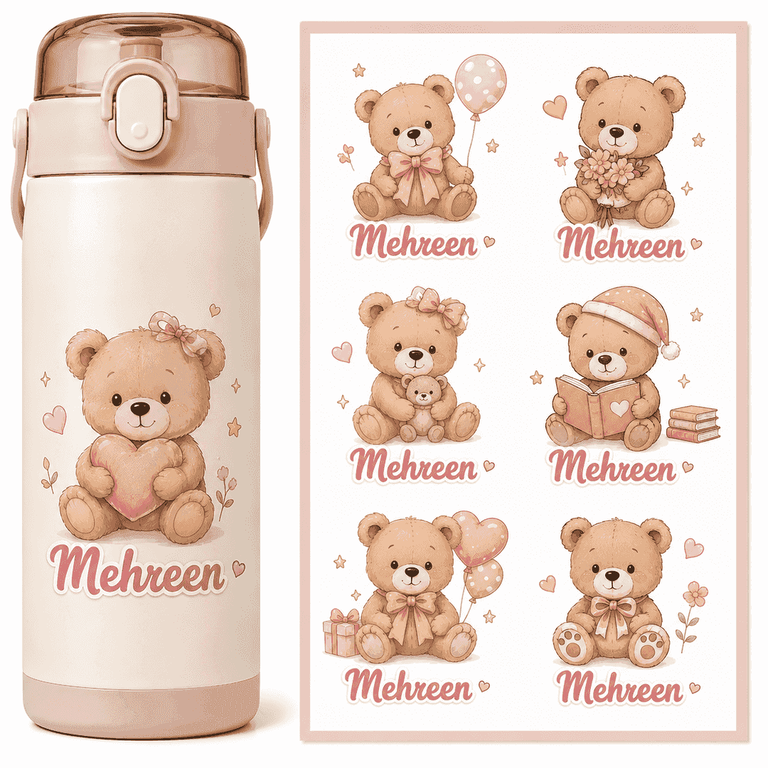 Personalized Teddy Bear UV Stickers – Custom Name Stickers (24 pieces) 1