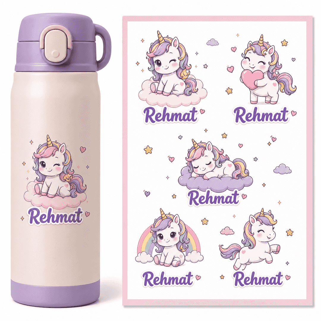 Personalized Unicorn UV Stickers – Custom Name Stickers (24 pcs) 1