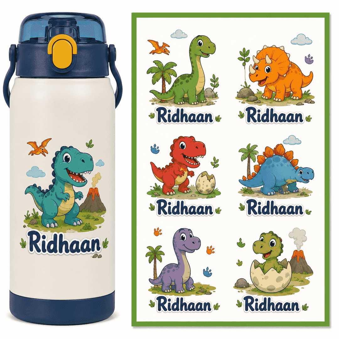 Personalized Dinosaur UV Stickers – Custom Name Stickers (24 pcs) 1