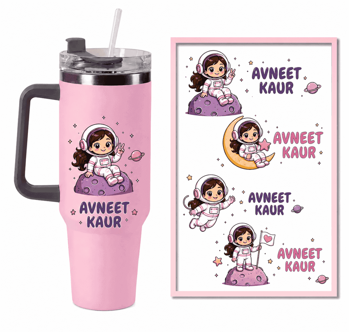 Personalized Astronaut Girl UV Stickers – Custom Name Stickers (24 pcs) 1