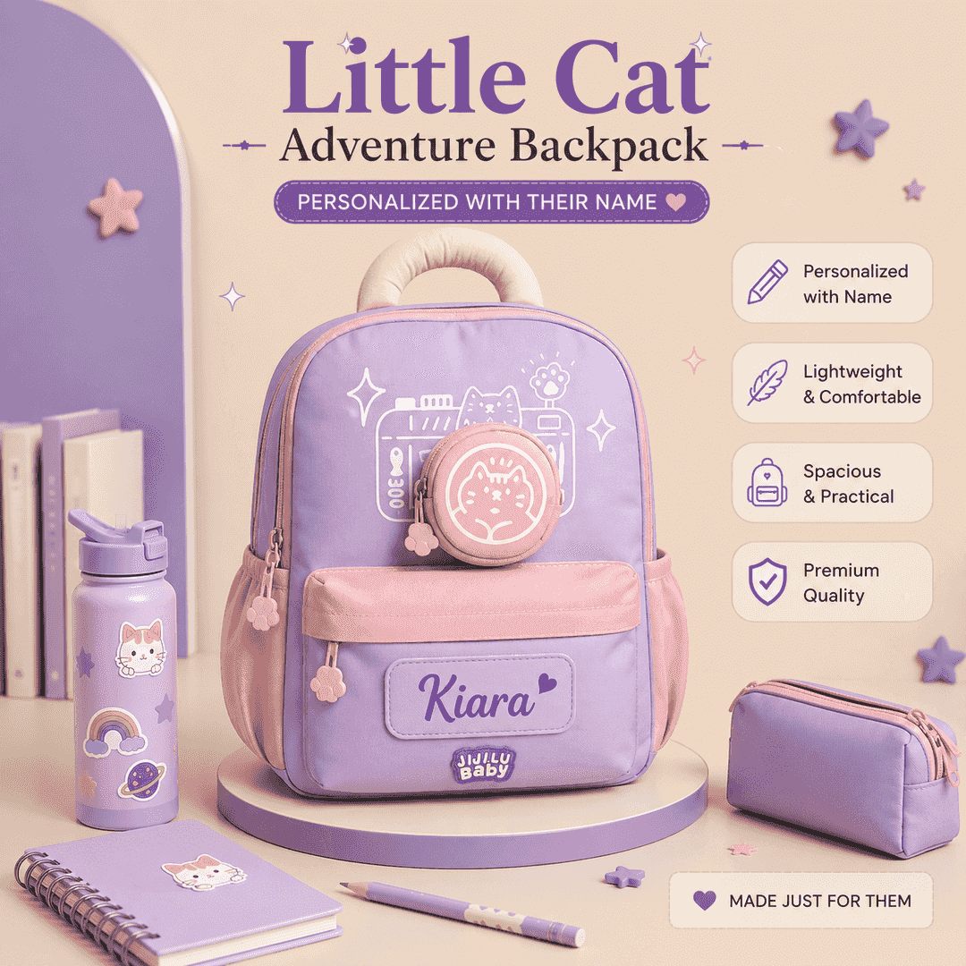 Little Cat Adventure Backpack | Personalized Kids School Bag with Name 1