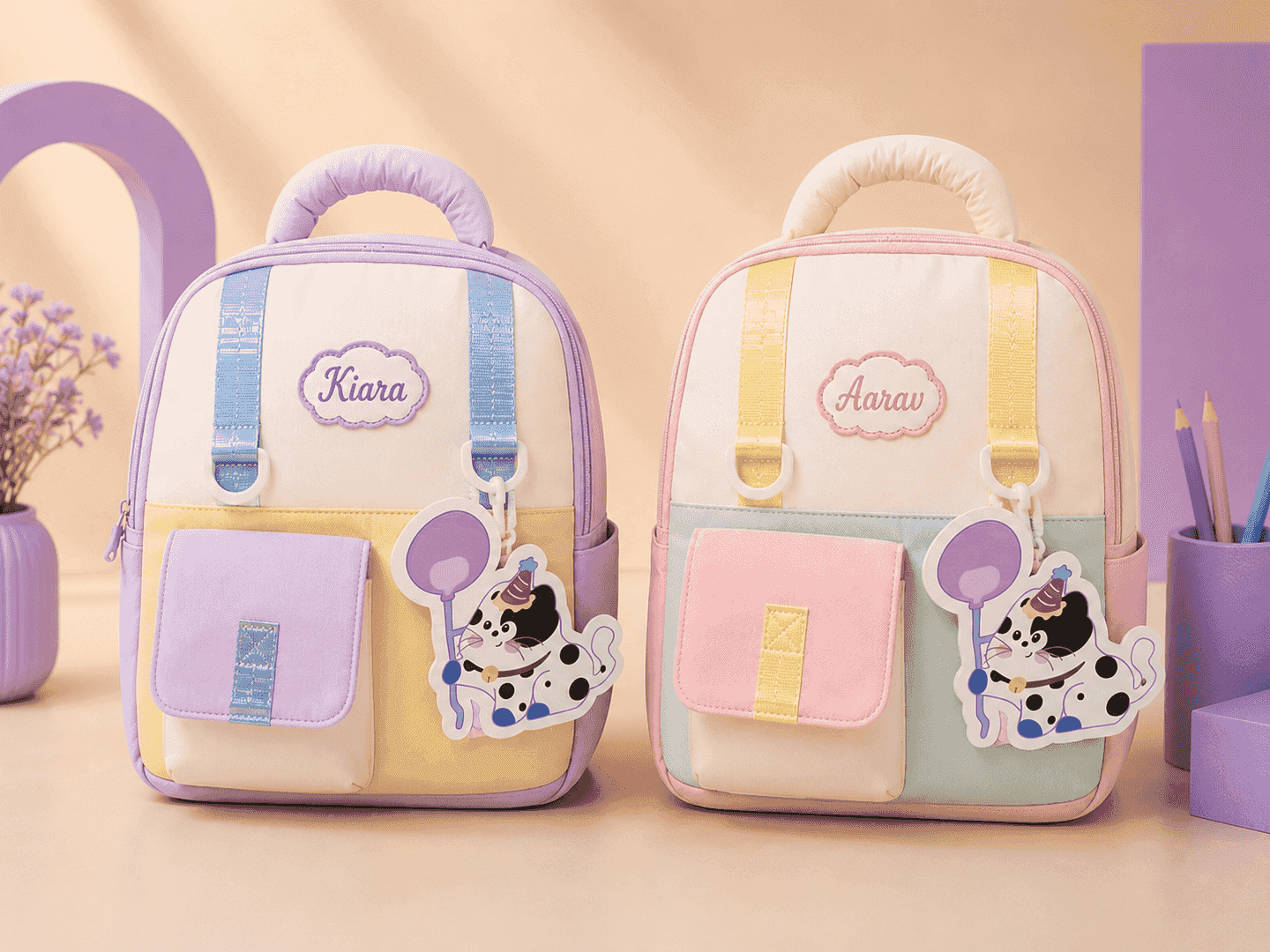 Personalized Puppy Parade School Backpack | Custom Name Kids School Bag