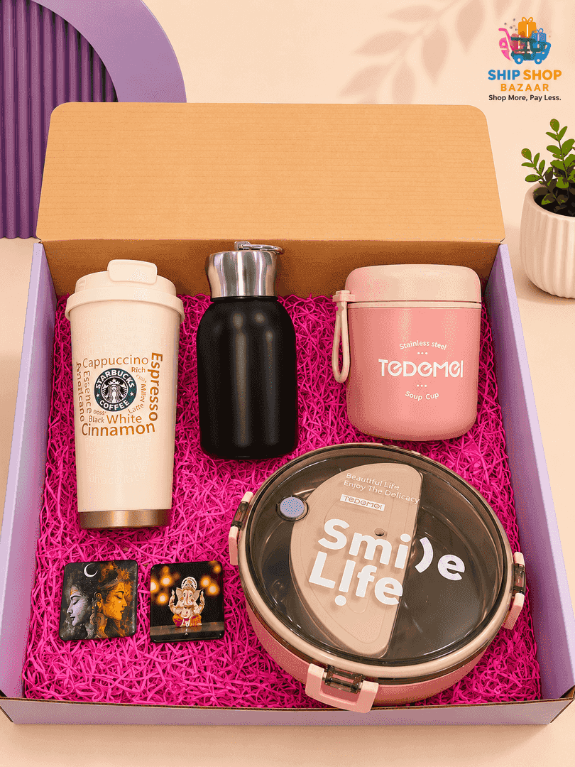 Premium Everyday Essentials Gift Hamper | Lunch Box, Tumbler, Bottle & Soup Cup 1